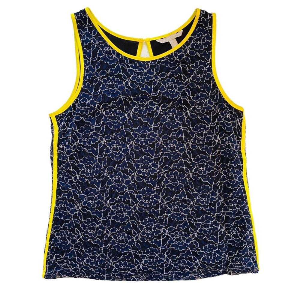 Banana Republic Womens 8P Petite Blue Lace Black Lined Sleeveless Shell Top